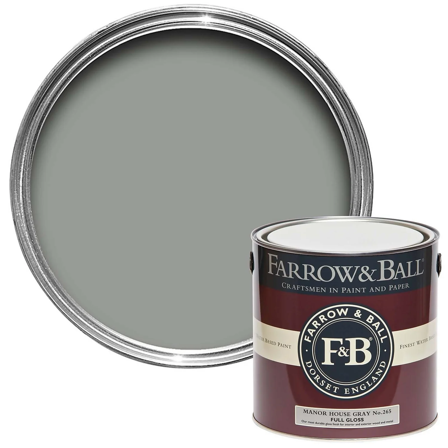 Farrow & Ball Full Gloss Paint Manor House Gray - 2.5L 3 Farrow & Ball Full Gloss Paint Manor House Gray - 2.5L
