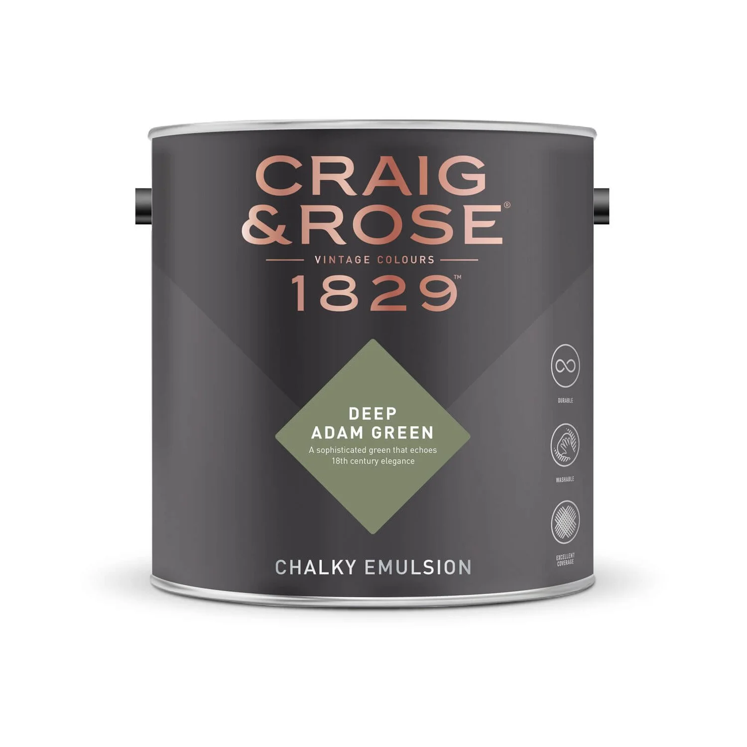 Craig & Rose 1829 Chalky Emulsion Paint Deep Adam Green 5L 4 Craig & Rose 1829 Chalky Emulsion Paint Deep Adam Green 5L - Image 2