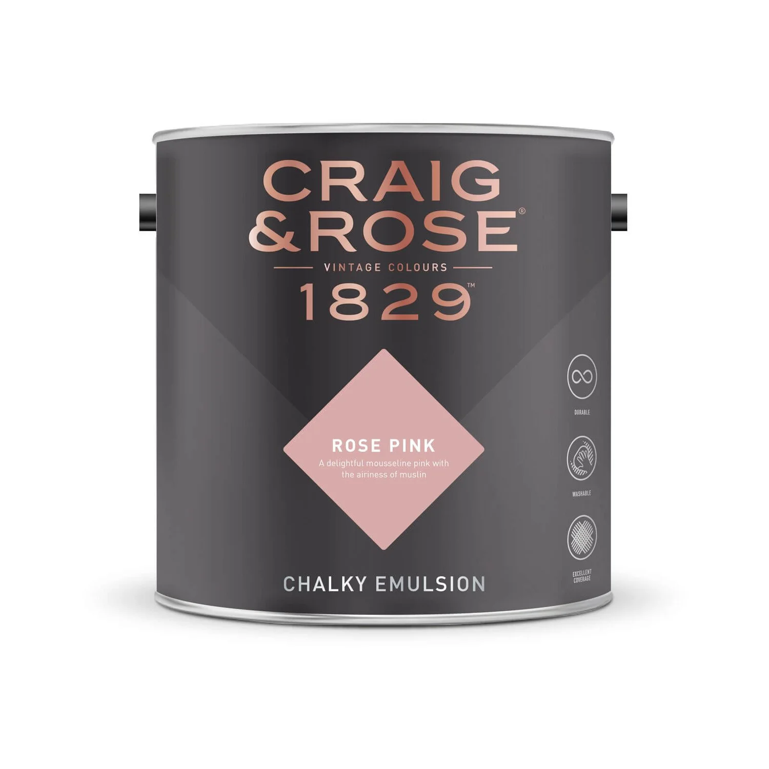 Craig & Rose 1829 Chalky Emulsion Paint Rose Pink - 5L 4 Craig & Rose 1829 Chalky Emulsion Paint Rose Pink - 5L - Image 2
