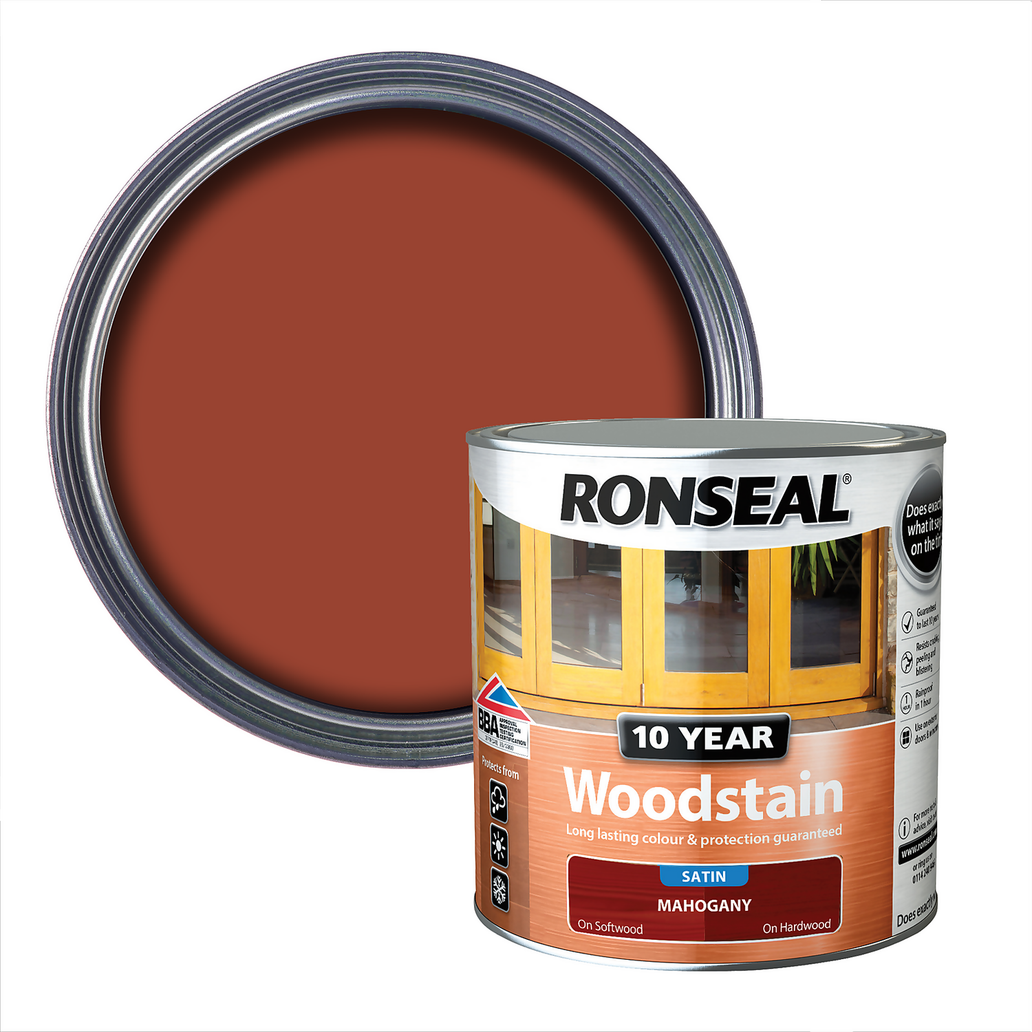 Ronseal 10 Year Woodstain Mahogany Satin - 2.5L 3 Ronseal 10 Year Woodstain Mahogany Satin - 2.5L