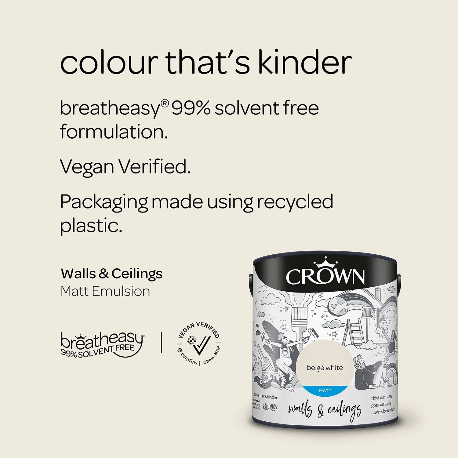 Crown Walls & Ceilings Matt Emulsion Paint Beige White - 2.5L 7 Crown Walls & Ceilings Matt Emulsion Paint Beige White - 2.5L - Image 5