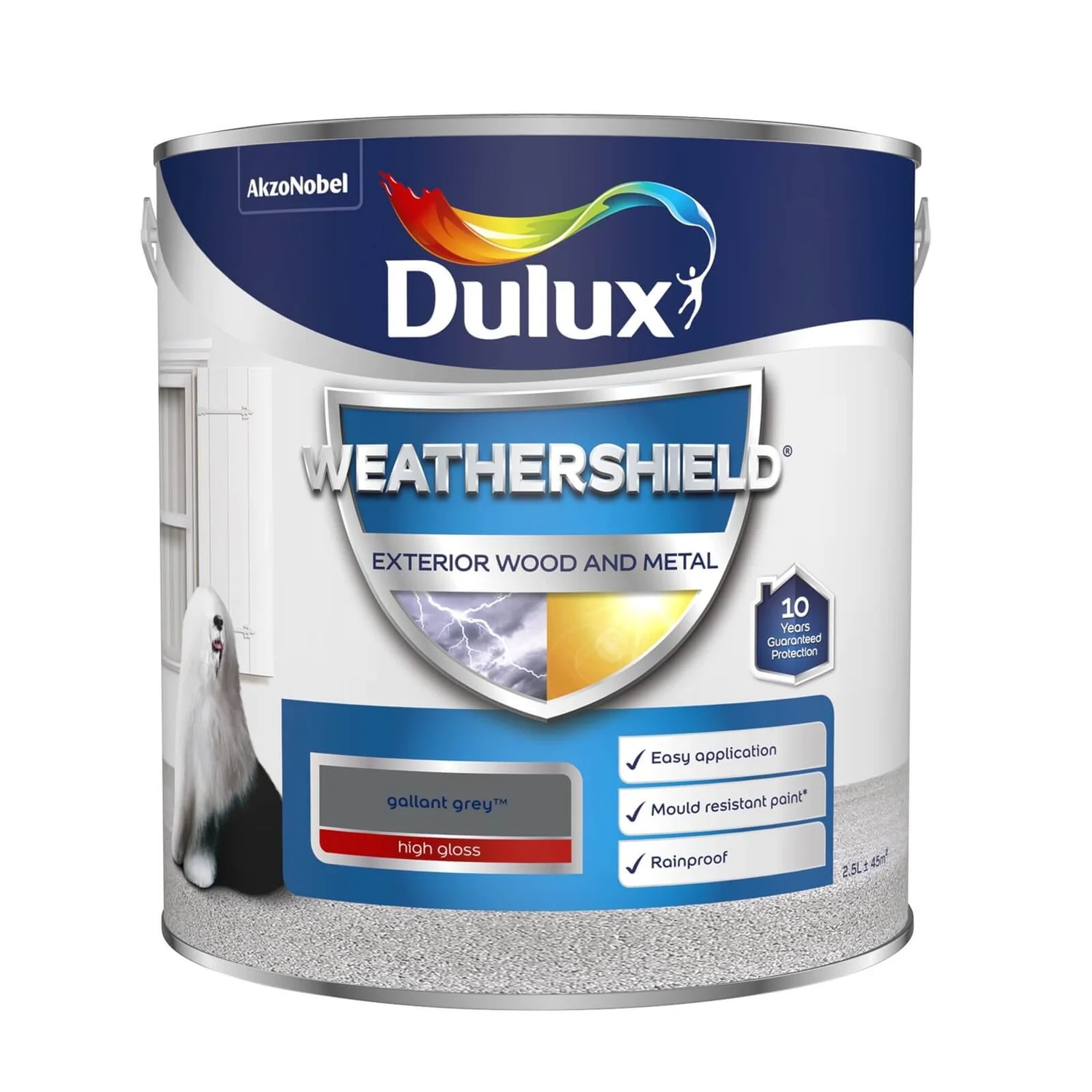 Dulux Weathershield Gloss Paint Gallant Grey - 2.5L 4 Dulux Weathershield Gloss Paint Gallant Grey - 2.5L - Image 2