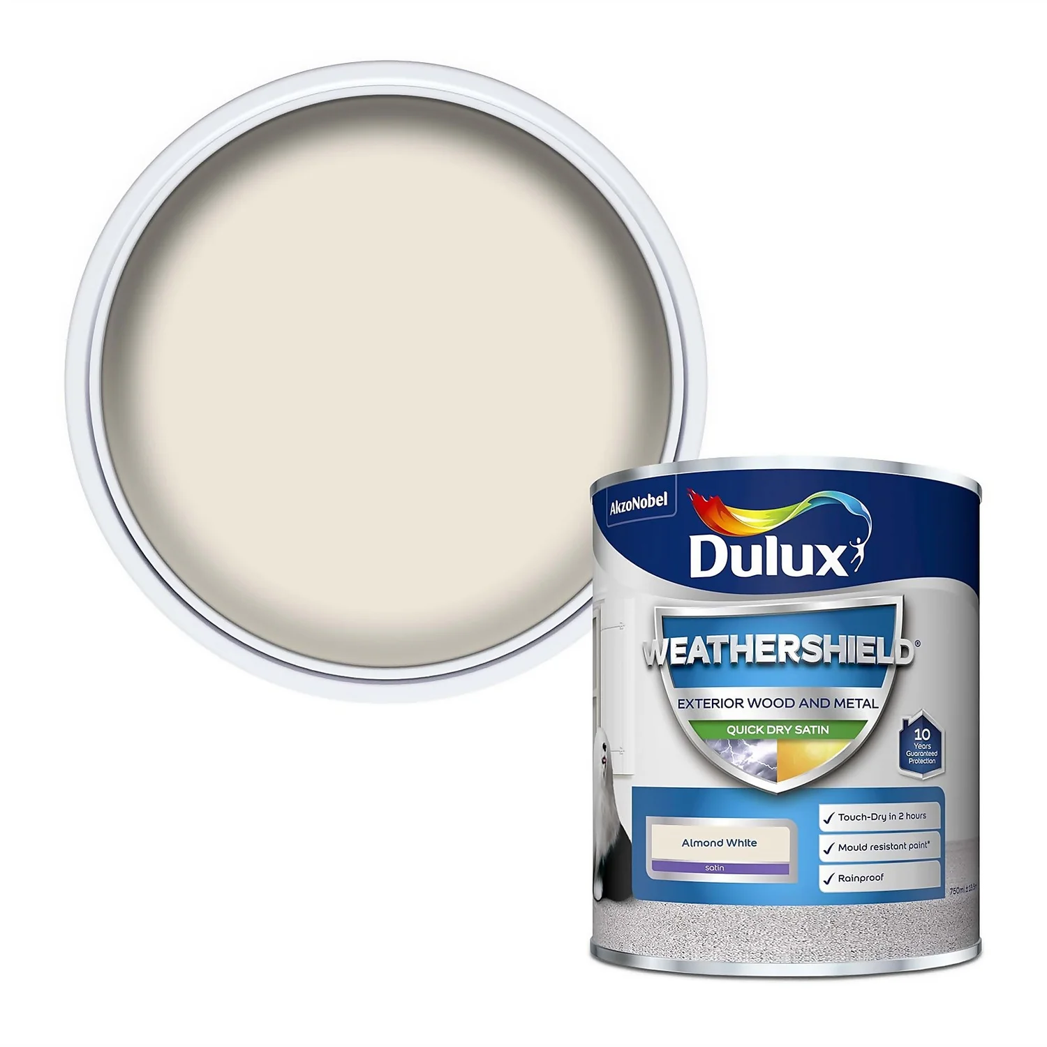 Dulux Weathershield Quick Dry Satin Paint Almond White - 750ml 3 Dulux Weathershield Quick Dry Satin Paint Almond White - 750ml