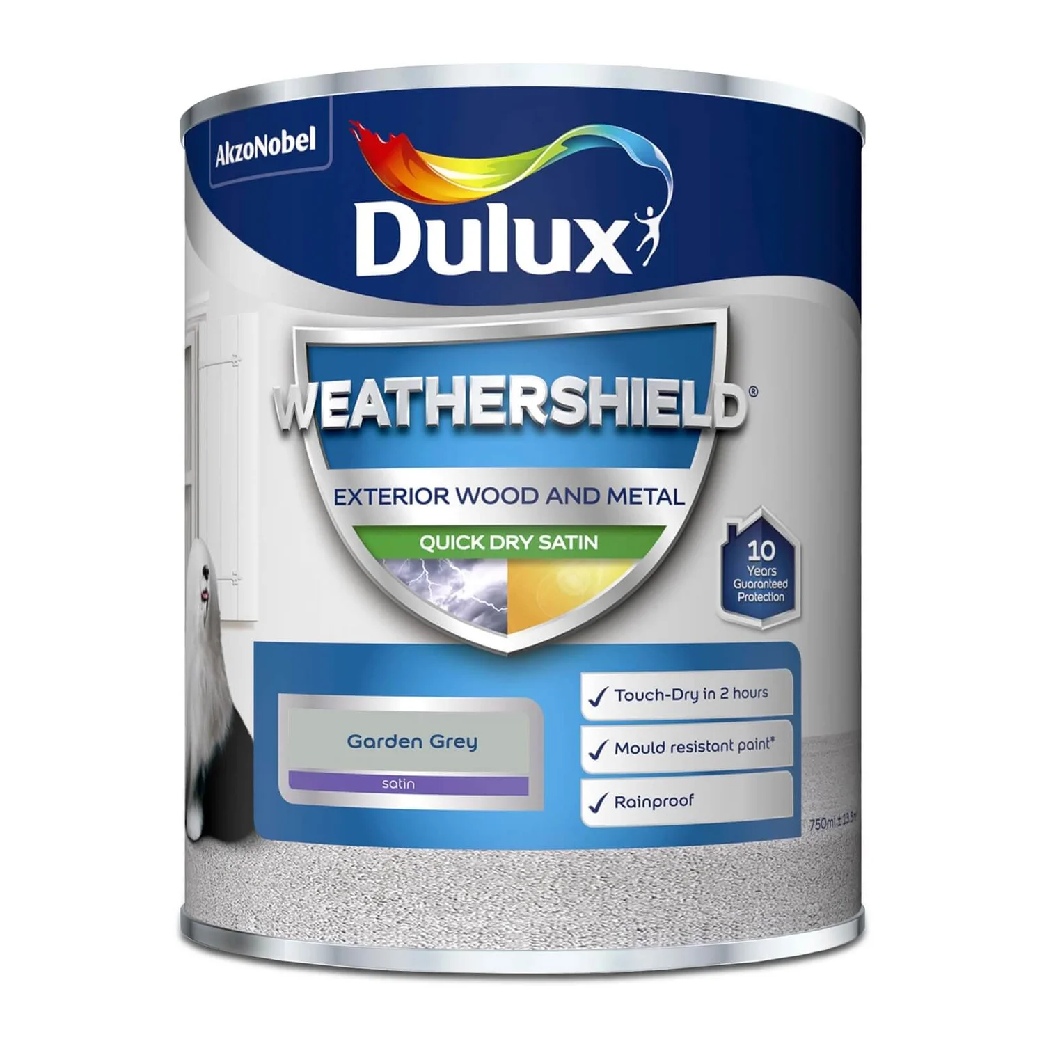 Dulux Weathershield Quick Dry Satin Paint Garden Grey - 750ml 6 Dulux Weathershield Quick Dry Satin Paint Garden Grey - 750ml - Image 4