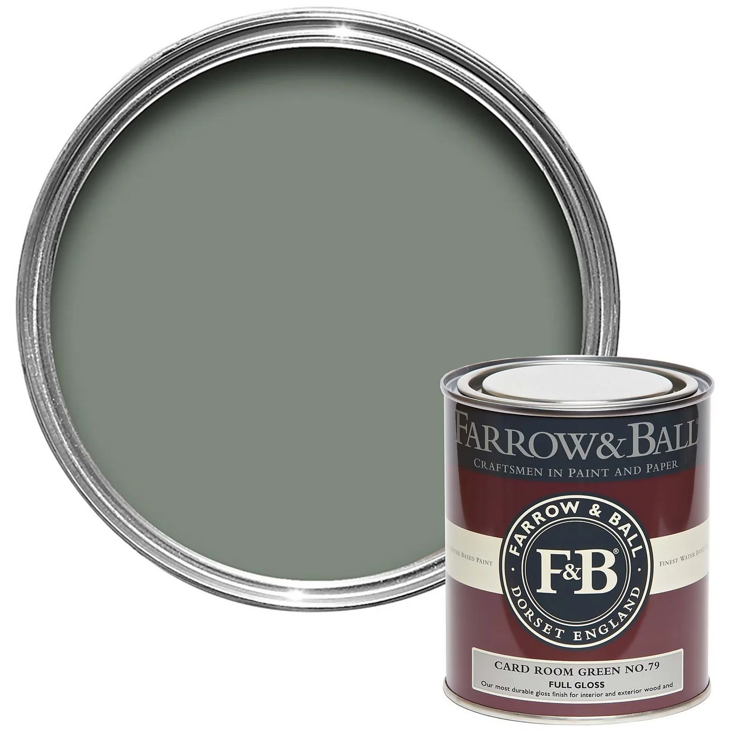 Farrow & Ball Full Gloss Paint Card Room Green - 750ml 3 Farrow & Ball Full Gloss Paint Card Room Green - 750ml