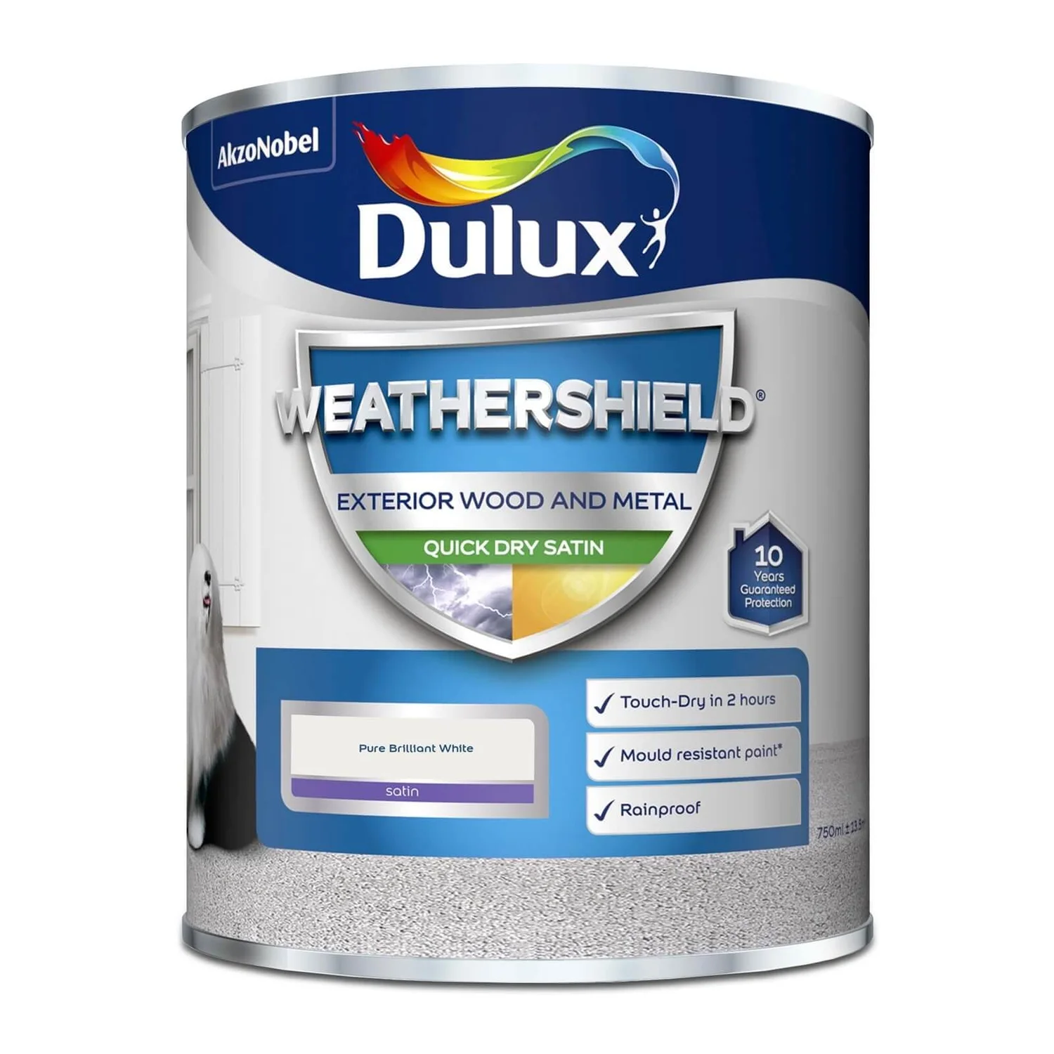 Dulux Weathershield Exterior Quick Dry Satin Paint Pure Brilliant White - 750ml 6 Dulux Weathershield Exterior Quick Dry Satin Paint Pure Brilliant White - 750ml - Image 4