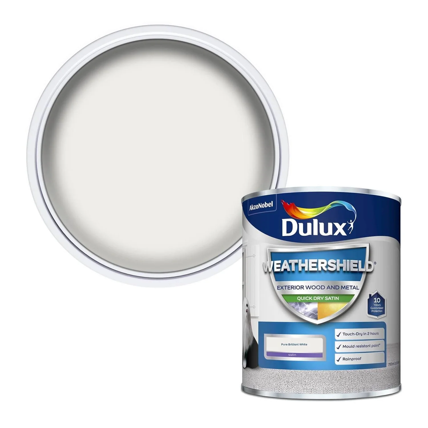 Dulux Weathershield Exterior Quick Dry Satin Paint Pure Brilliant White - 750ml 3 Dulux Weathershield Exterior Quick Dry Satin Paint Pure Brilliant White - 750ml