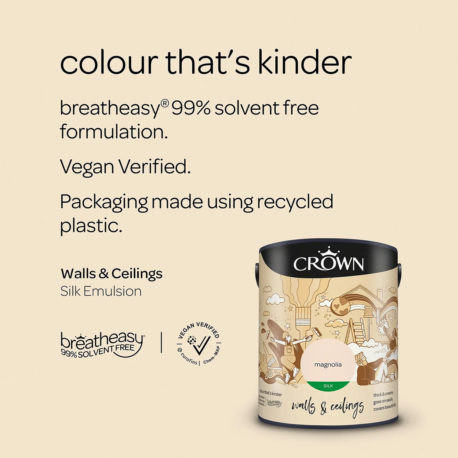 Crown Walls & Ceilings Silk Emulsion Paint Magnolia - 5L 7 Crown Walls & Ceilings Silk Emulsion Paint Magnolia - 5L - Image 5