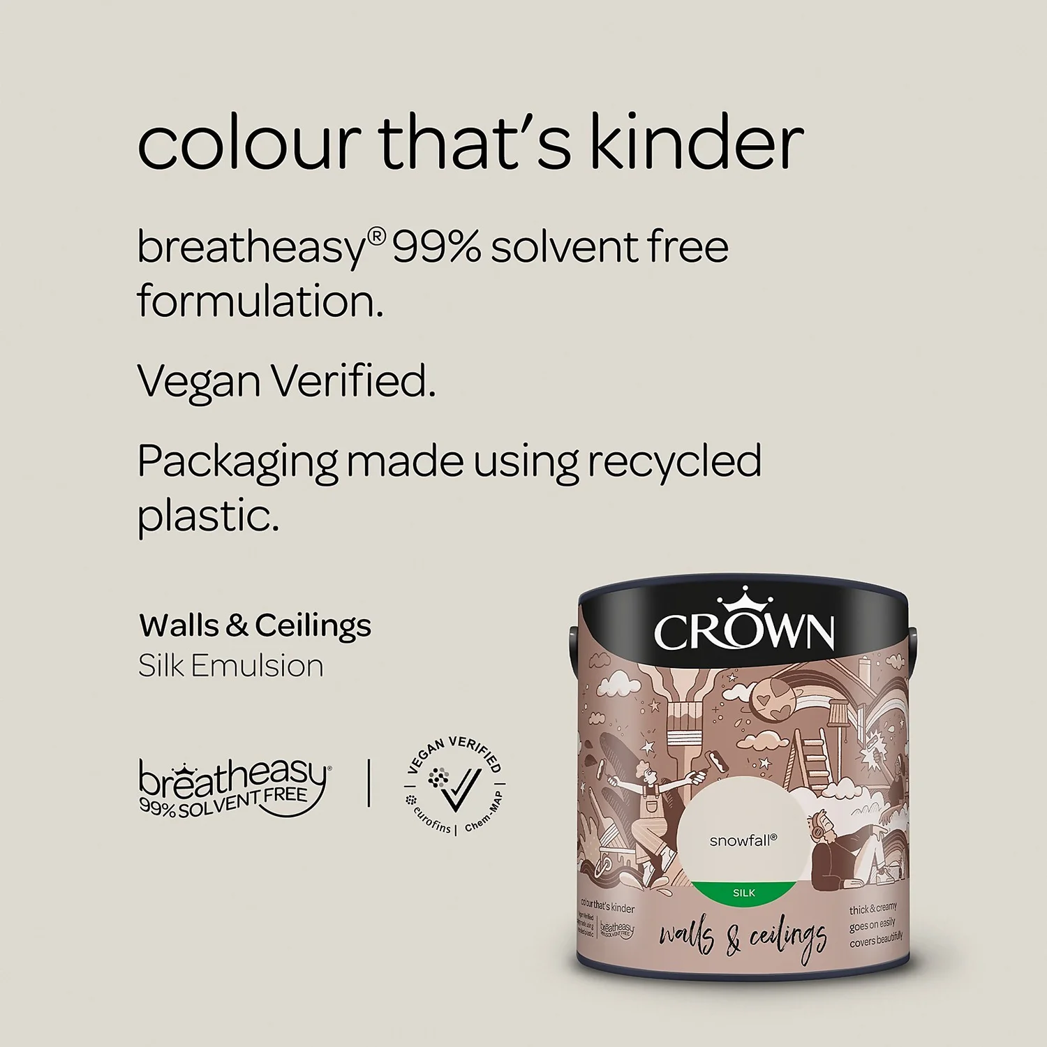 Crown Walls & Ceilings Silk Emulsion Paint Snowfall - 2.5L 7 Crown Walls & Ceilings Silk Emulsion Paint Snowfall - 2.5L - Image 5