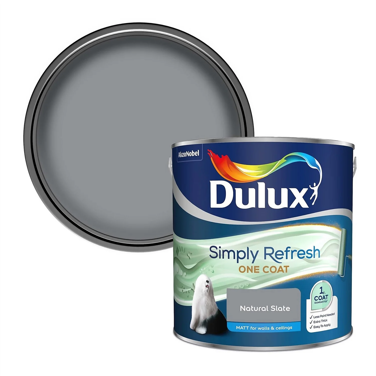 Dulux Simply Refresh One Coat Matt Emulsion Paint Natural Slate - 2.5L 3 Dulux Simply Refresh One Coat Matt Emulsion Paint Natural Slate - 2.5L