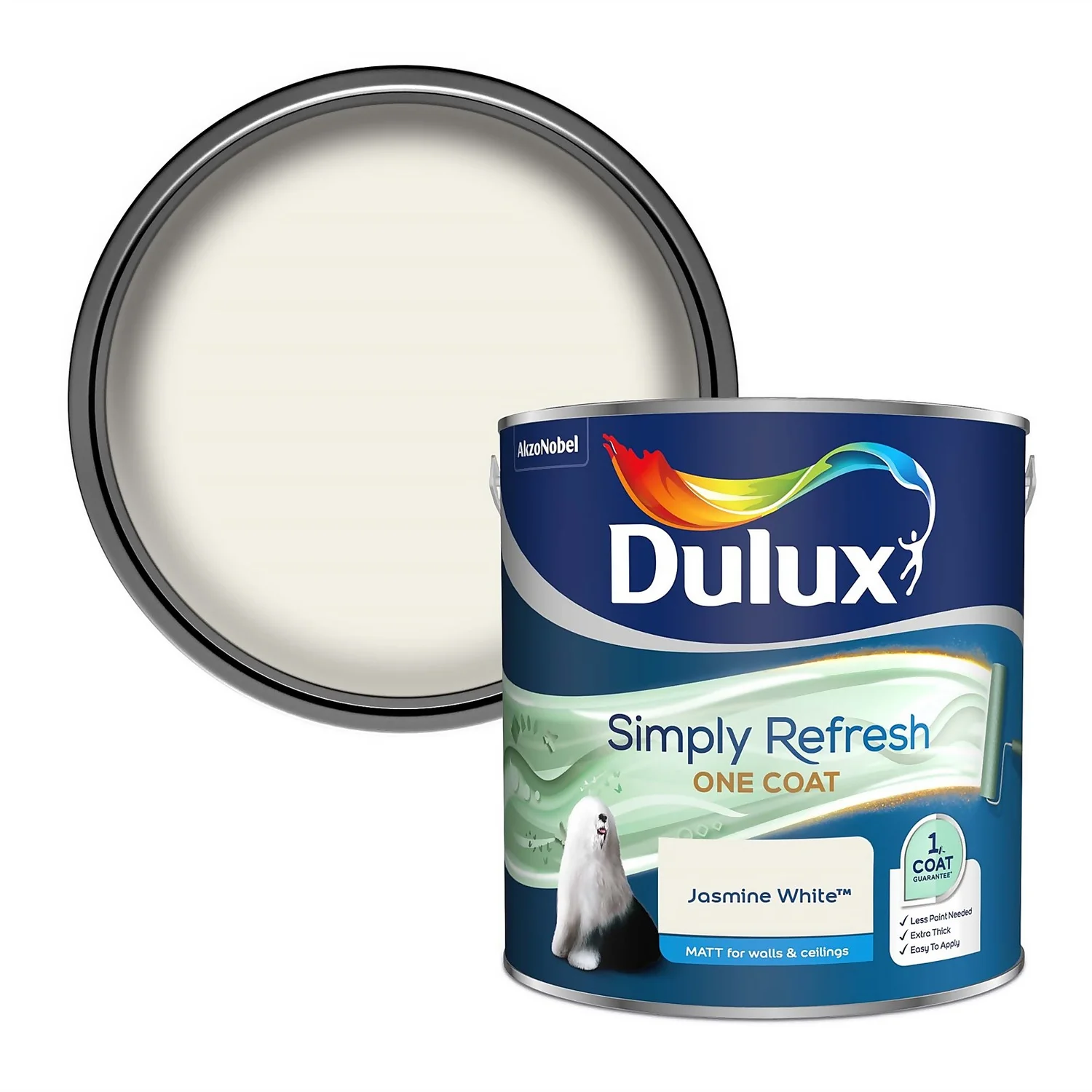 Dulux Simply Refresh One Coat Matt Emulsion Paint Jasmine White - 2.5L 3 Dulux Simply Refresh One Coat Matt Emulsion Paint Jasmine White - 2.5L