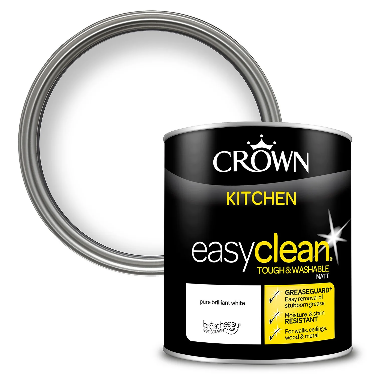 Crown Easyclean Kitchen Paint Brilliant White - 1L 3 Crown Easyclean Kitchen Paint Brilliant White - 1L