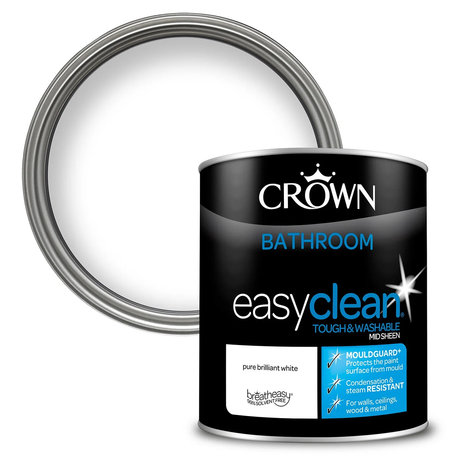 Crown Easyclean Bathroom Paint Brilliant White - 1L 3 Crown Easyclean Bathroom Paint Brilliant White - 1L