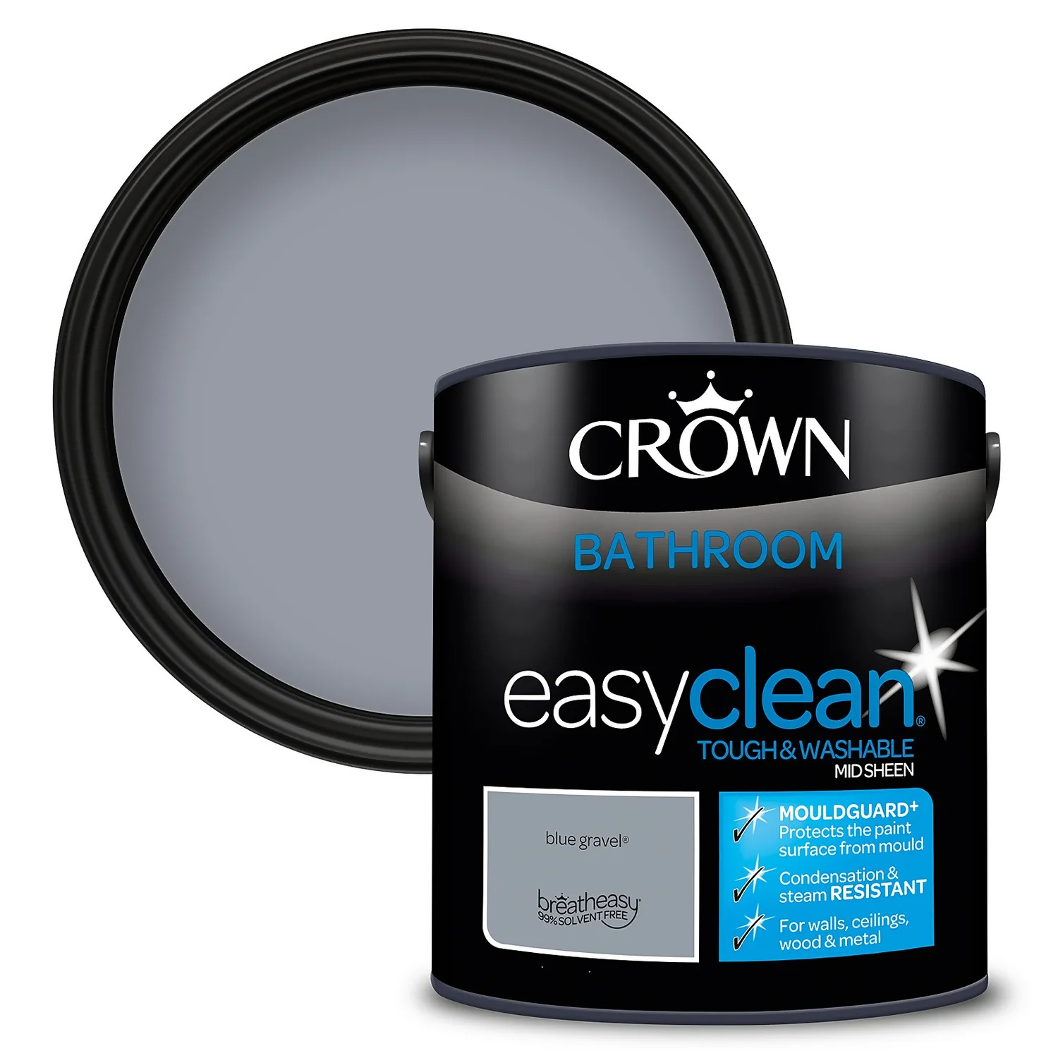 Crown Easyclean® Mouldguard+ Bathroom Mid Sheen Washable Multi Surface Paint Blue Gravel® - 2.5L 3 Crown Easyclean® Mouldguard+ Bathroom Mid Sheen Washable Multi Surface Paint Blue Gravel® - 2.5L