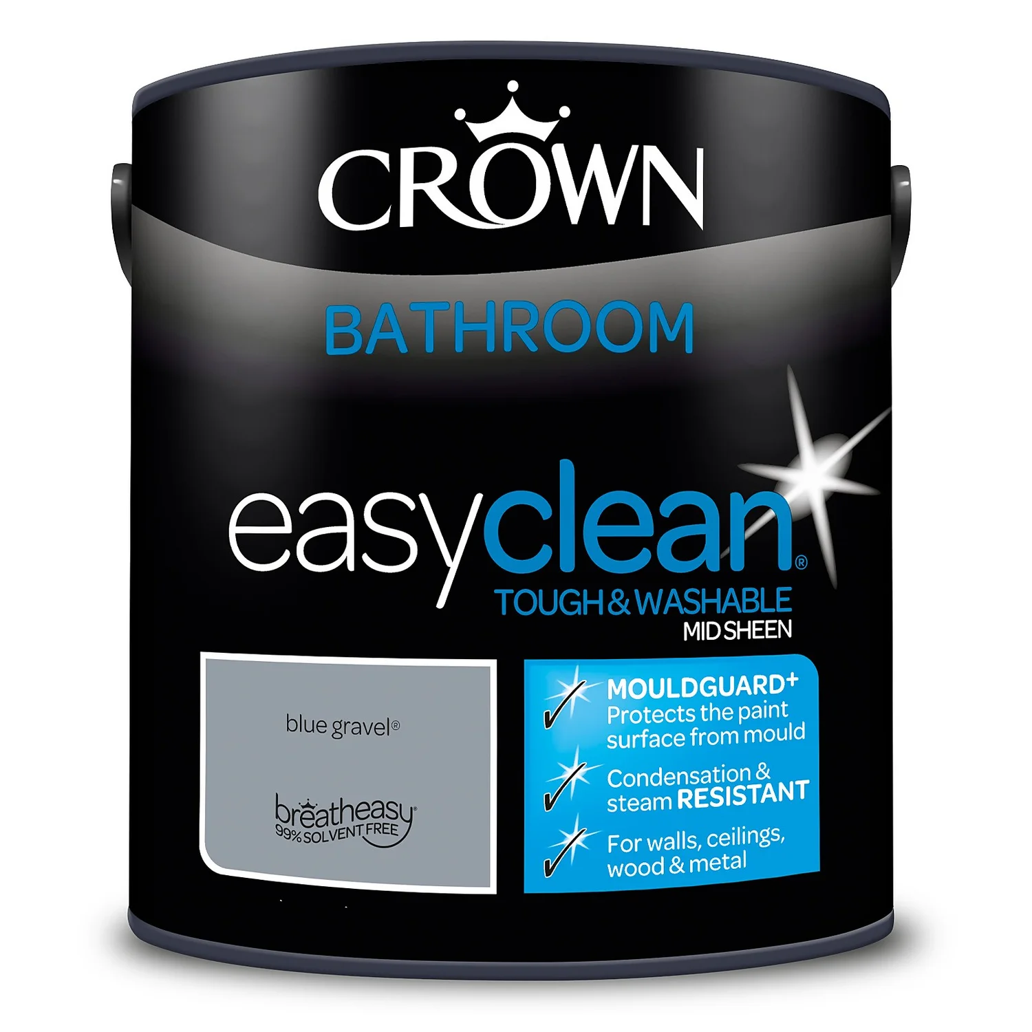 Crown Easyclean® Mouldguard+ Bathroom Mid Sheen Washable Multi Surface Paint Blue Gravel® - 2.5L 9 Crown Easyclean® Mouldguard+ Bathroom Mid Sheen Washable Multi Surface Paint Blue Gravel® - 2.5L - Image 7