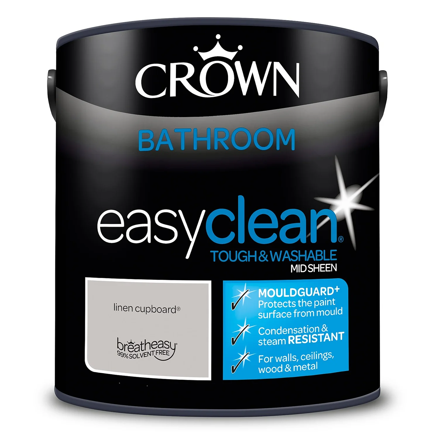 Crown Easyclean® Mouldguard+ Bathroom Mid Sheen Washable Multi Surface Paint Linen Cupboard® - 2.5L 9 Crown Easyclean® Mouldguard+ Bathroom Mid Sheen Washable Multi Surface Paint Linen Cupboard® - 2.5L - Image 7