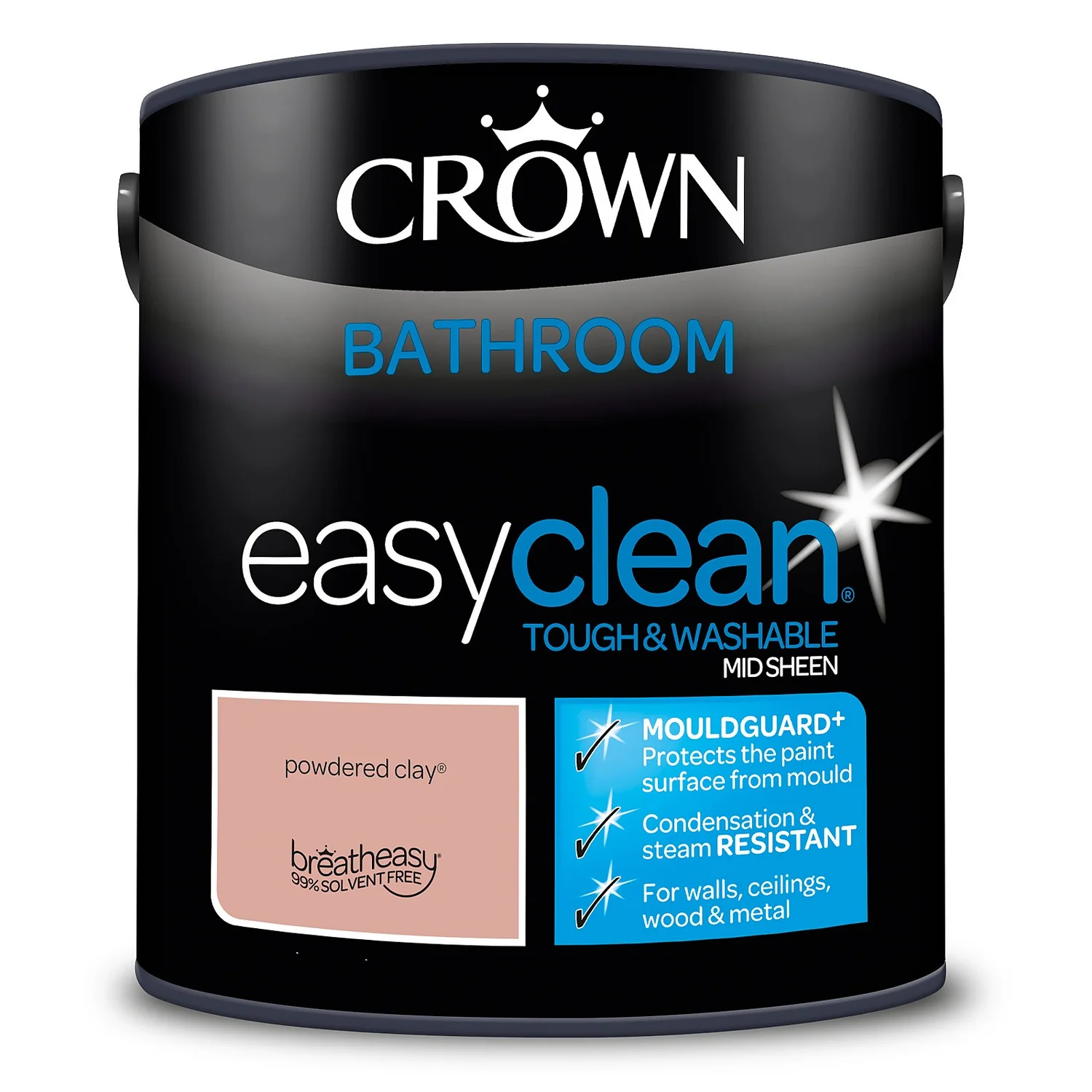 Crown Easyclean® Mouldguard+ Bathroom Mid Sheen Washable Multi Surface Paint Powdered Clay® - 2.5L 9 Crown Easyclean® Mouldguard+ Bathroom Mid Sheen Washable Multi Surface Paint Powdered Clay® - 2.5L - Image 7