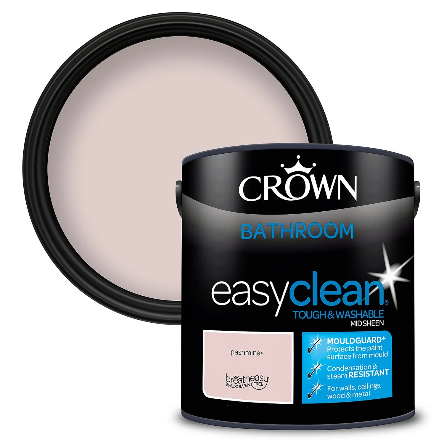 Crown Easyclean® Mouldguard+ Bathroom Mid Sheen Washable Multi Surface Paint Pashmina® - 2.5L 3 Crown Easyclean® Mouldguard+ Bathroom Mid Sheen Washable Multi Surface Paint Pashmina® - 2.5L