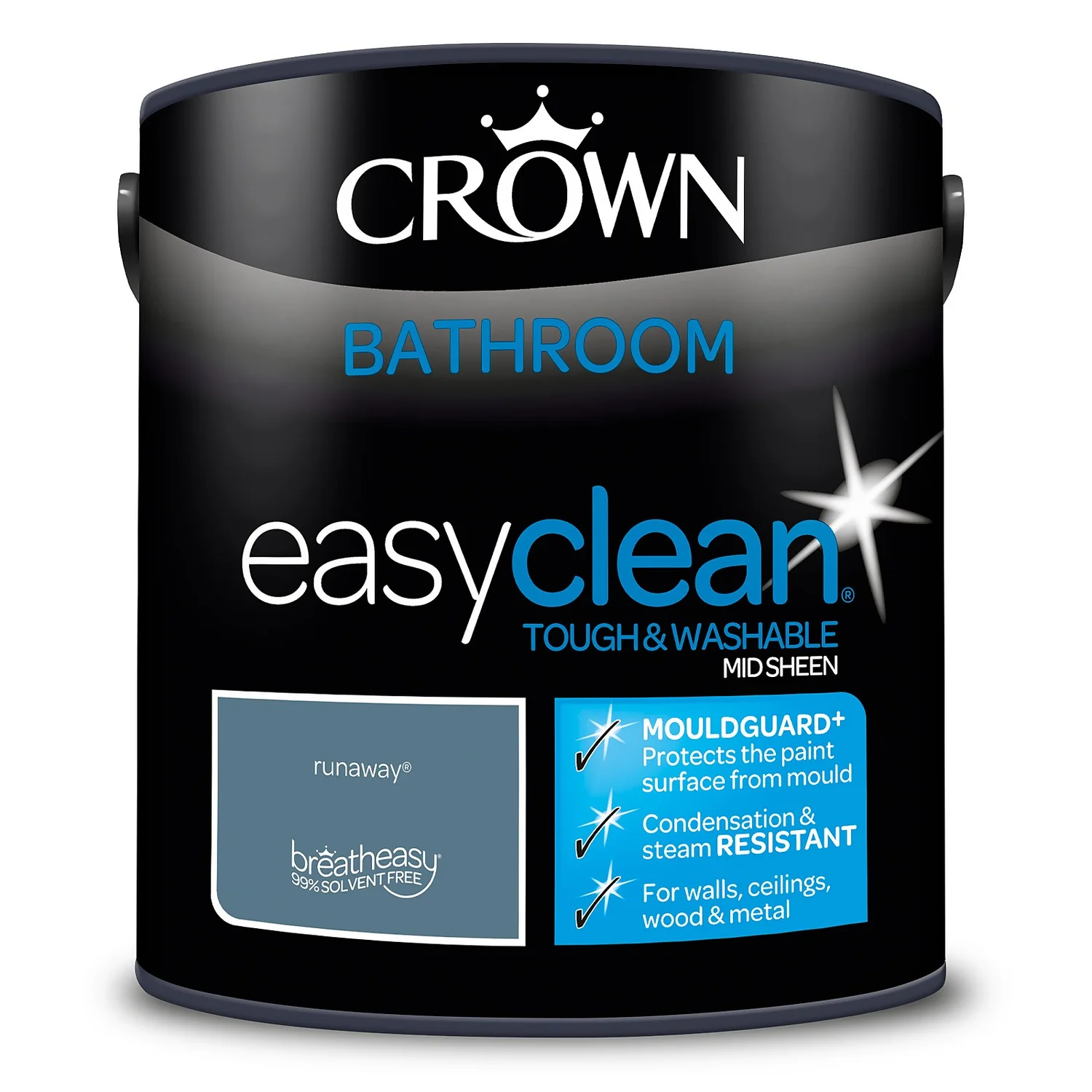 Crown Easyclean® Mouldguard+ Bathroom Mid Sheen Washable Multi Surface Paint Runaway® - 2.5L 9 Crown Easyclean® Mouldguard+ Bathroom Mid Sheen Washable Multi Surface Paint Runaway® - 2.5L - Image 7