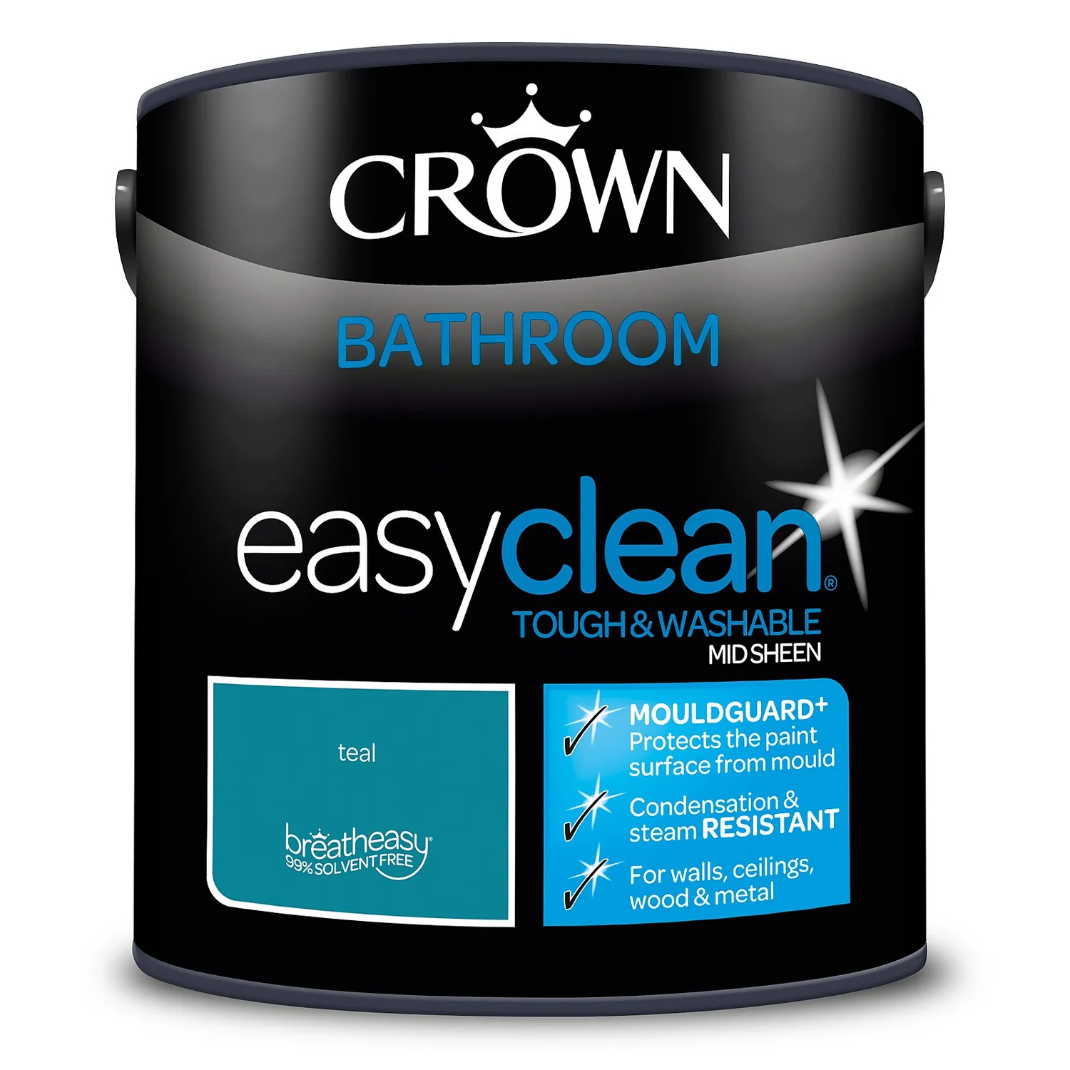 Crown Easyclean® Mouldguard+ Bathroom Mid Sheen Washable Multi Surface Paint Teal® - 2.5L 9 Crown Easyclean® Mouldguard+ Bathroom Mid Sheen Washable Multi Surface Paint Teal® - 2.5L - Image 7