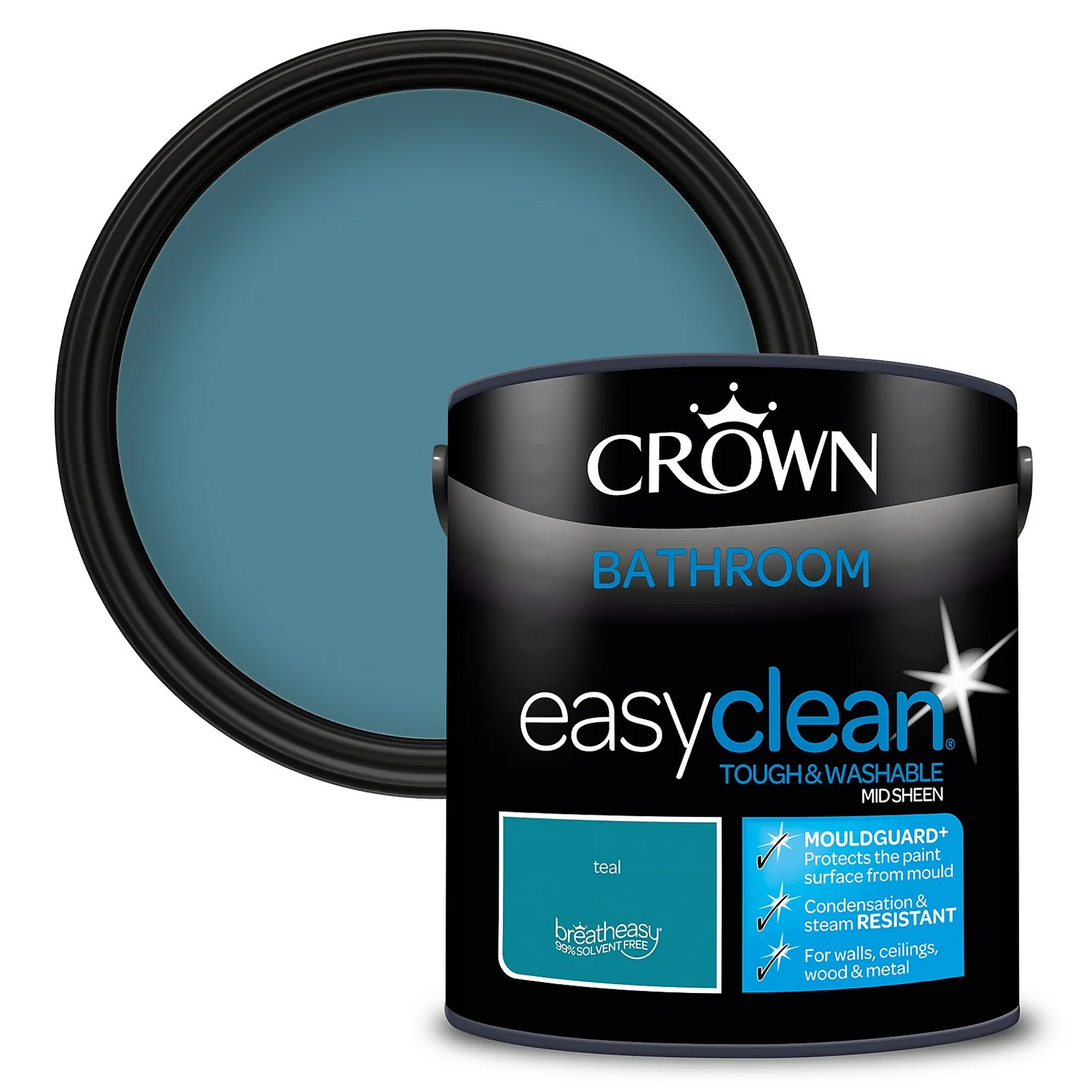 Crown Easyclean® Mouldguard+ Bathroom Mid Sheen Washable Multi Surface Paint Teal® - 2.5L 3 Crown Easyclean® Mouldguard+ Bathroom Mid Sheen Washable Multi Surface Paint Teal® - 2.5L
