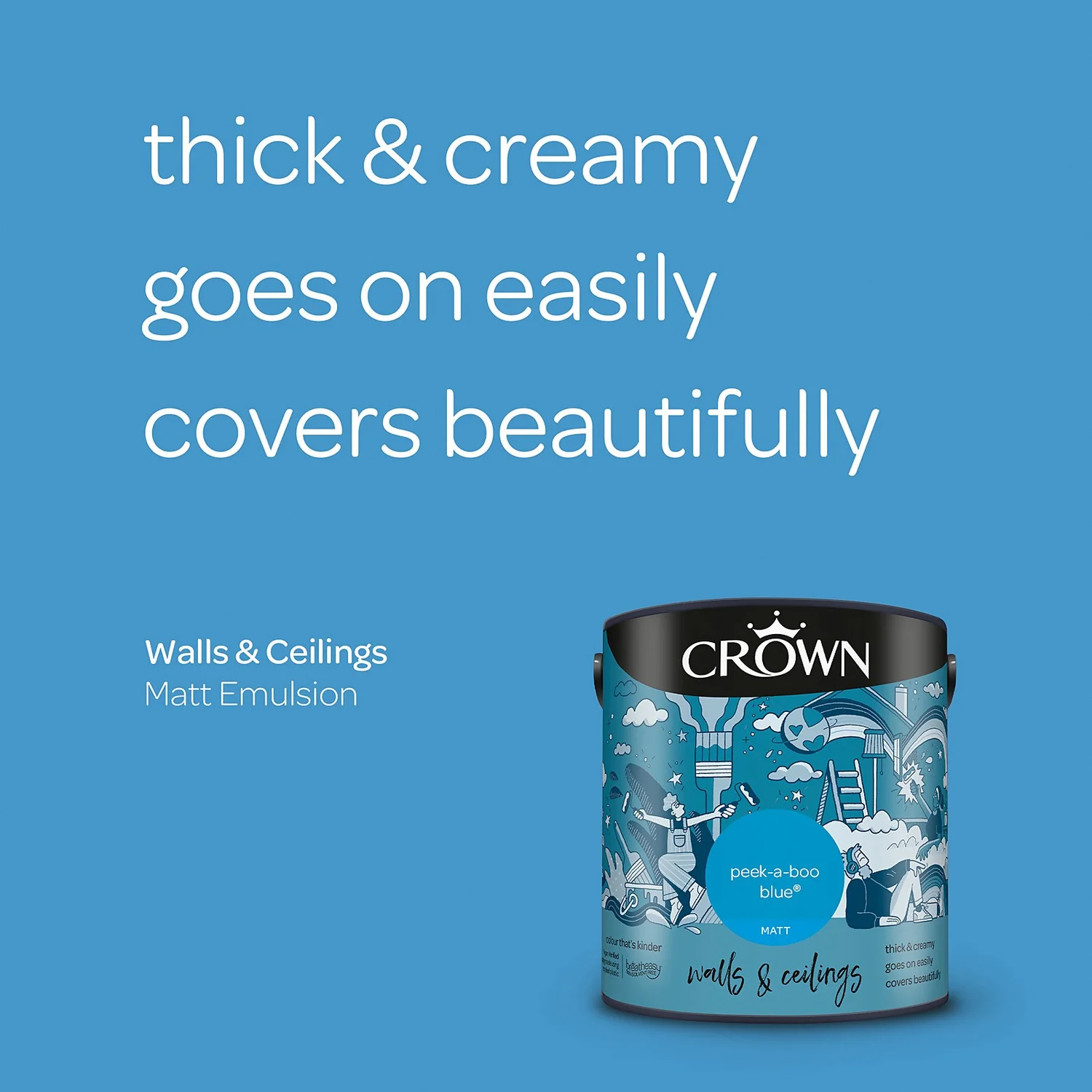 Crown Matt Emulsion Paint Peek-a-Boo Blue - 2.5L 6 Crown Matt Emulsion Paint Peek-a-Boo Blue - 2.5L - Image 4