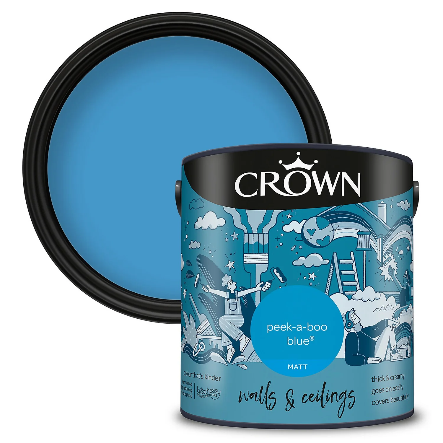 Crown Matt Emulsion Paint Peek-a-Boo Blue - 2.5L 3 Crown Matt Emulsion Paint Peek-a-Boo Blue - 2.5L
