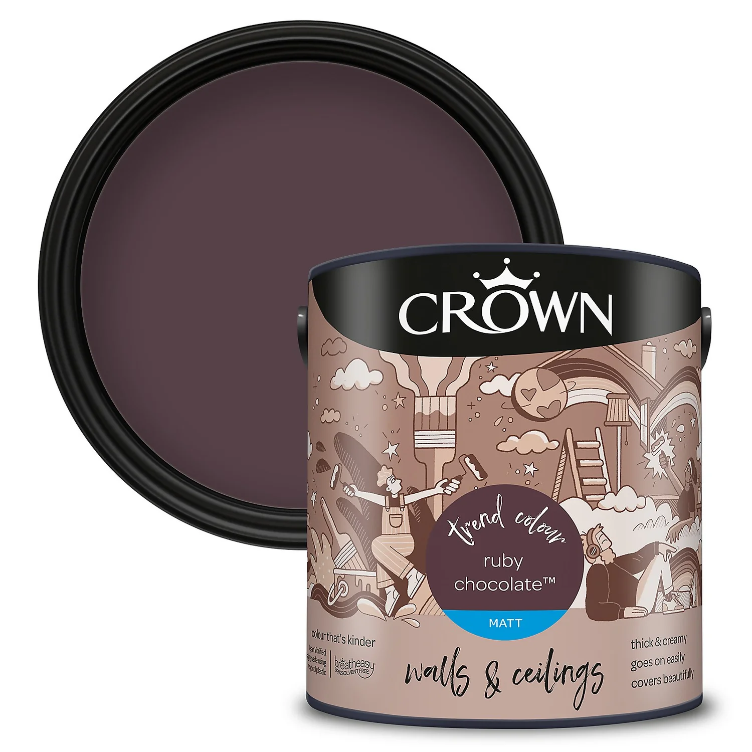 Crown Matt Emulsion Paint Ruby Chocolate - 2.5L 3 Crown Matt Emulsion Paint Ruby Chocolate - 2.5L
