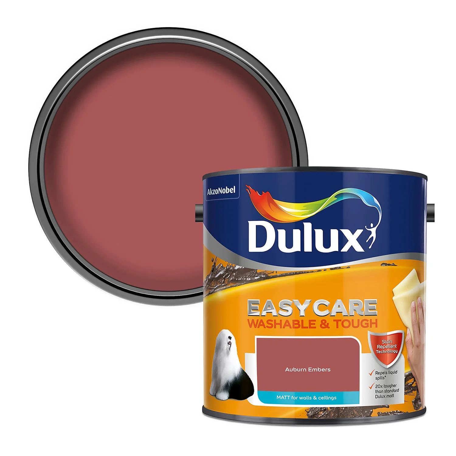 Dulux Easycare Washable & Tough Matt Emulsion Paint Auburn Embers - 2.5L 3 Dulux Easycare Washable & Tough Matt Emulsion Paint Auburn Embers - 2.5L