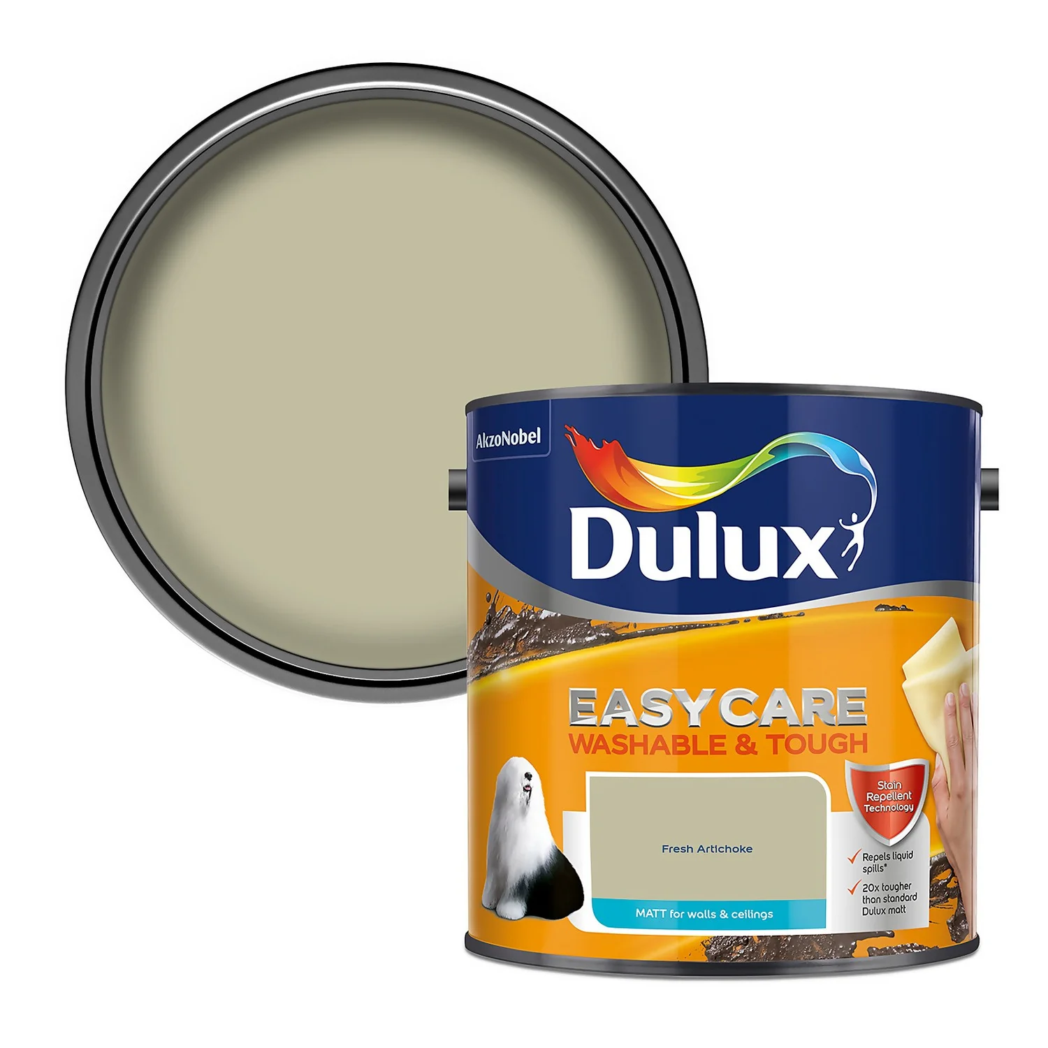 Dulux Easycare Washable & Tough Matt Emulsion Paint Fresh Artichoke - 2.5L 3 Dulux Easycare Washable & Tough Matt Emulsion Paint Fresh Artichoke - 2.5L