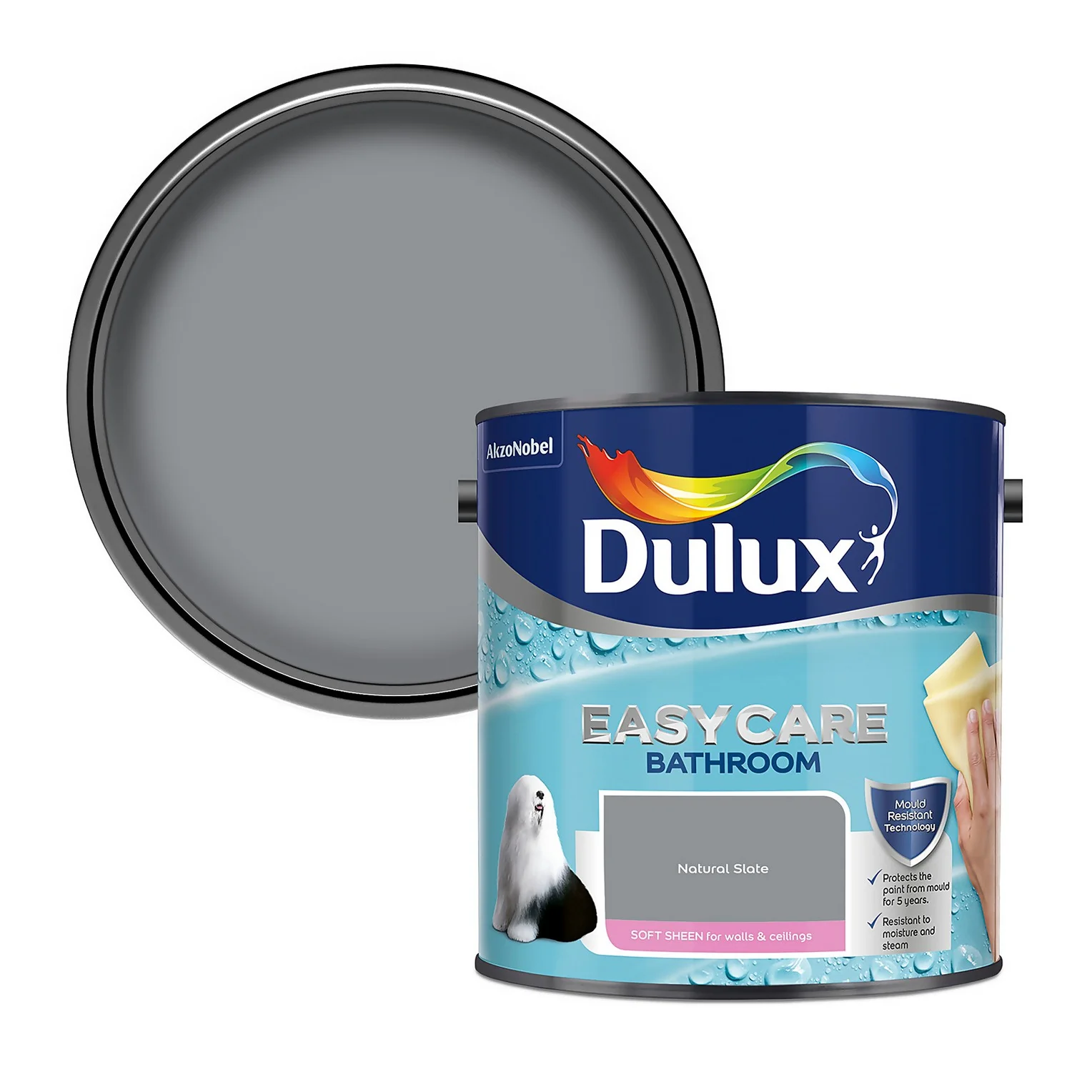 Dulux Easycare Bathroom Soft Sheen Paint Natural Slate - 2.5L 3 Dulux Easycare Bathroom Soft Sheen Paint Natural Slate - 2.5L