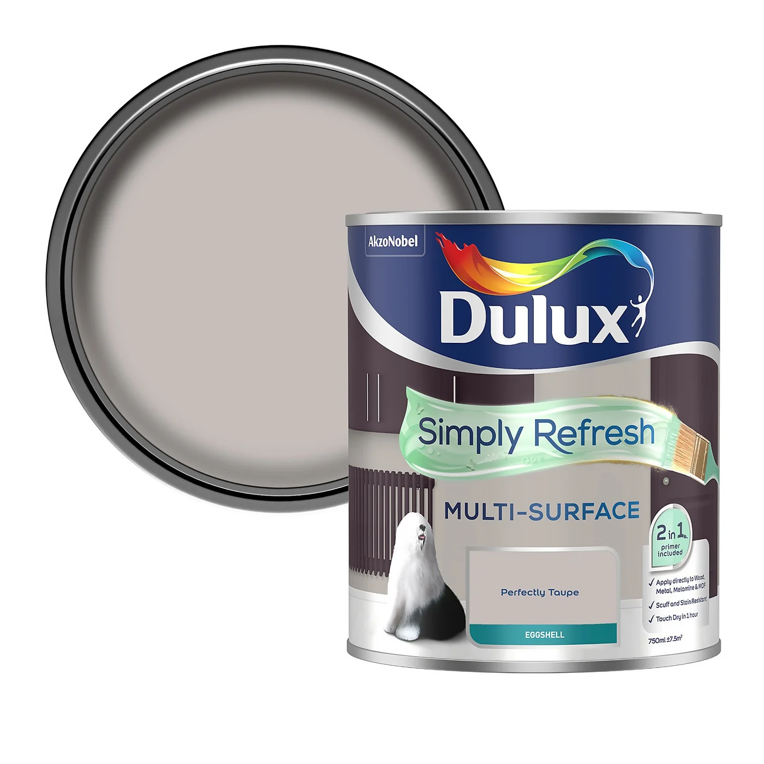 Dulux Simply Refresh Multi Surface Eggshell Paint Perfectly Taupe - 750ml 3 Dulux Simply Refresh Multi Surface Eggshell Paint Perfectly Taupe - 750ml